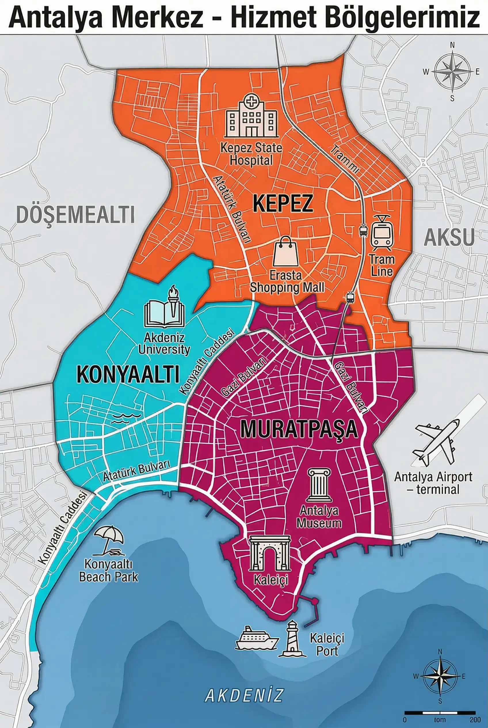 Antalya Hizmet Bölgeleri - Kepez, Muratpaşa, Konyaaltı